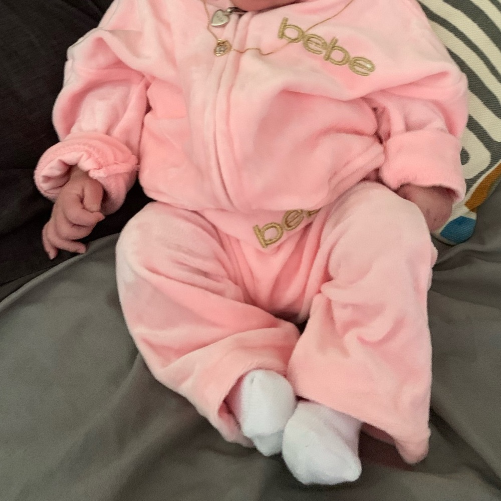 Light pink and gold Bebe sweatsuit